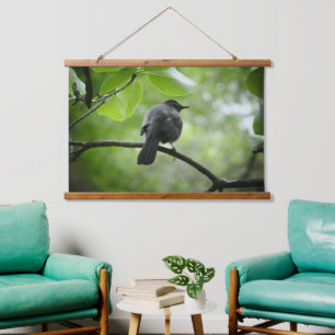 Cat-Bird-Foto auf Holzklappen-Tapisserie Wandteppich Mit Holzrahmen