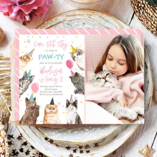 Cat Birthday Einladung Kitten Party Pawty Girl