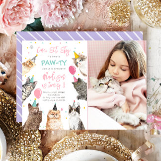 Cat Birthday Einladung Kitten Party Pawty Girl