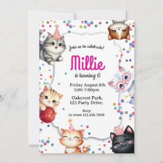 cat birthday invitation, kitty party invite einladung