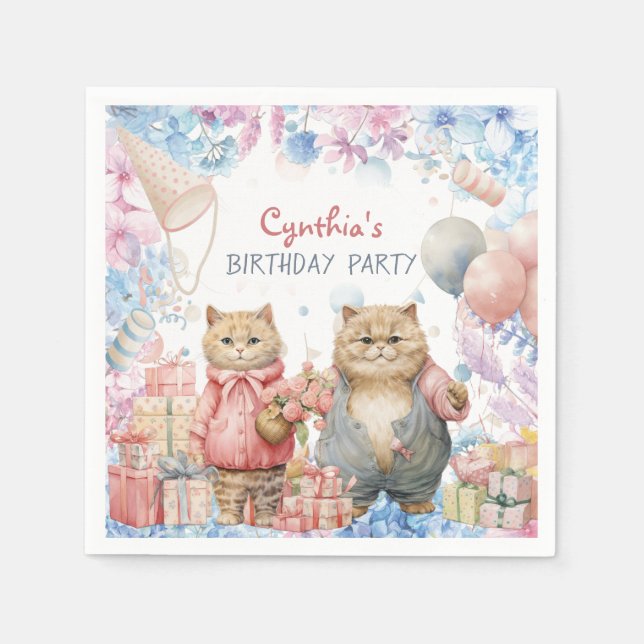 Cat Birthday Party Napkin Serviette (Vorderseite)