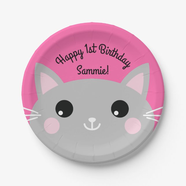 Cat Birthday Party Pappteller (Vorderseite)