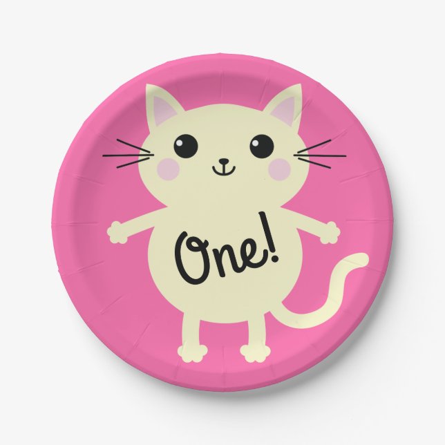 Cat Birthday Party Pappteller (Vorderseite)