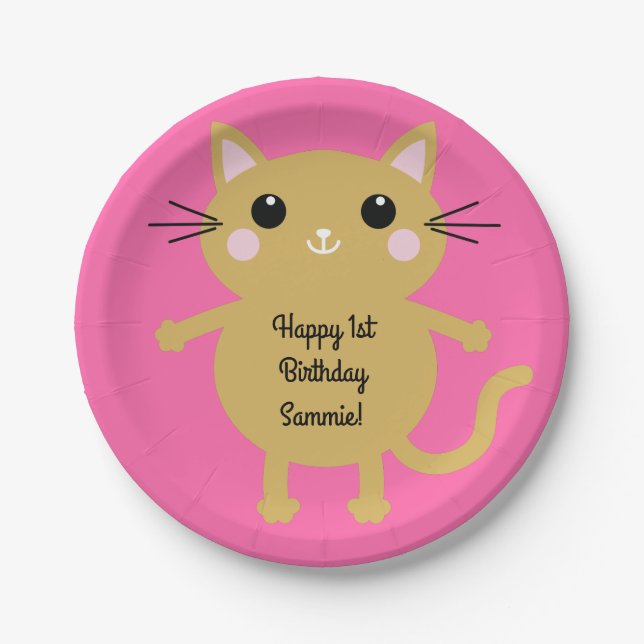 Cat Birthday Party Pappteller (Vorderseite)