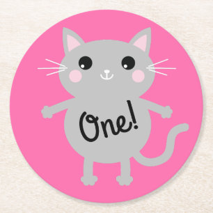 Cat Birthday Party Runder Pappuntersetzer