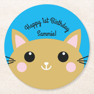 Cat Birthday Party Runder Pappuntersetzer
