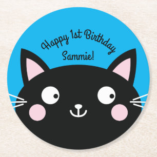 Cat Birthday Party Runder Pappuntersetzer