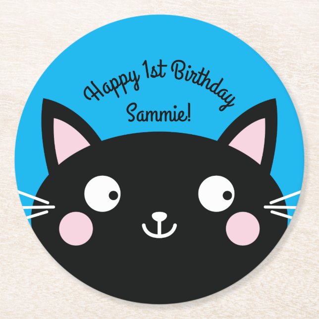 Cat Birthday Party Runder Pappuntersetzer (Vorderseite)
