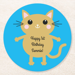 Cat Birthday Party Runder Pappuntersetzer