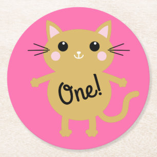 Cat Birthday Party Runder Pappuntersetzer