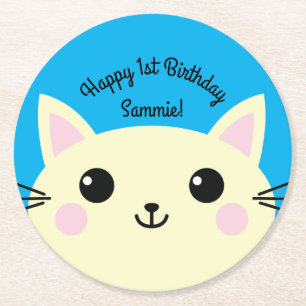 Cat Birthday Party Runder Pappuntersetzer