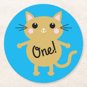 Cat Birthday Party Runder Pappuntersetzer