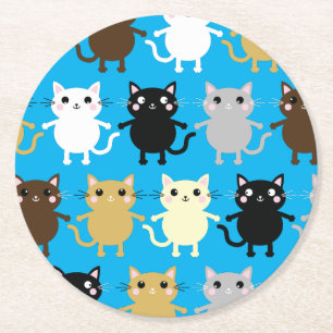Cat Birthday Party Runder Pappuntersetzer