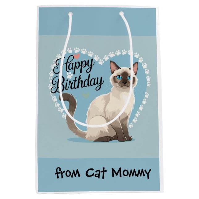 Cat Birthday themed for Siamese Cat lovers Mittlere Geschenktüte (Vorderseite)
