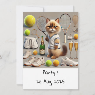 Cat Birthday Themed for Tennis Player Einladung