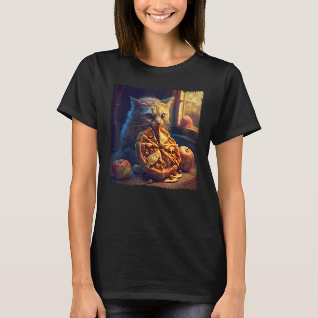Cat Biting Apple Pie T-Shirt (Vorderseite)