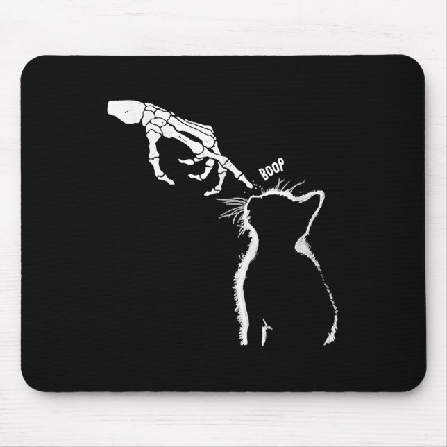 Cat Black Lover Skeleton Hand Boop Funny Halloween Mousepad (Vorne)