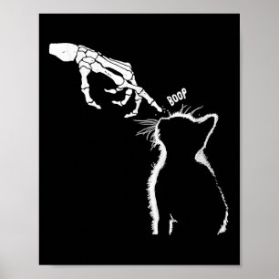Cat Black Lover Skeleton Hand Boop Funny Halloween Poster