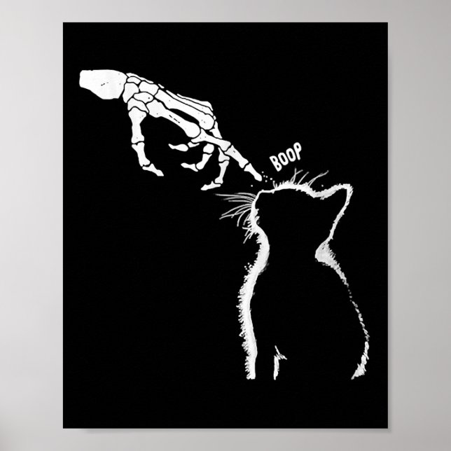 Cat Black Lover Skeleton Hand Boop Funny Halloween Poster (Vorne)