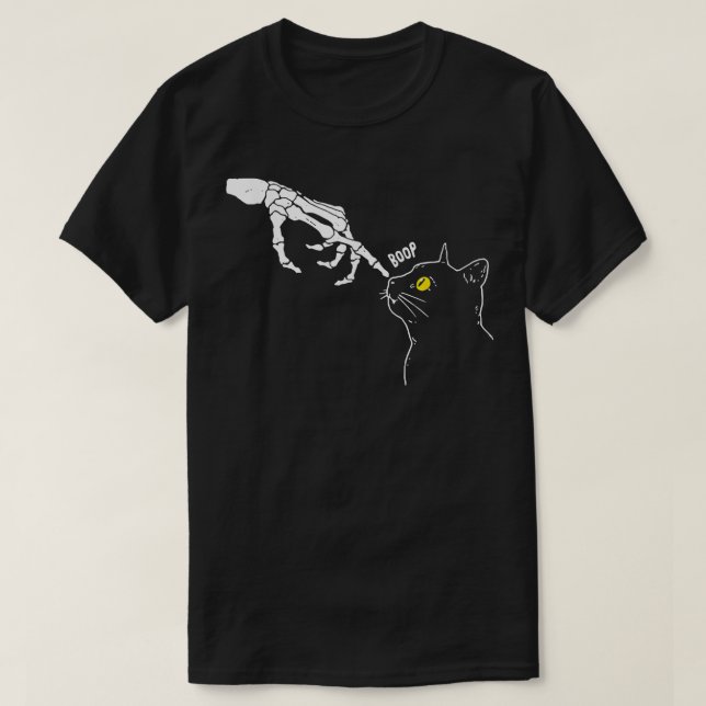 Cat Black Lover Skeleton Hand Boop Funny Halloween T-Shirt (Design vorne)