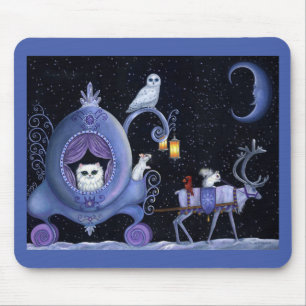 Cat Blue Carriage Winter Snowy Owl White Deh Niedl Mousepad
