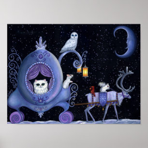 Cat Blue Carriage Winter Snowy Owl White Deh Niedl Poster