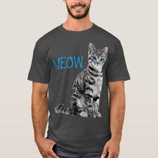 Cat  Blue Eyed Gray Meow Loves Cats  T-Shirt