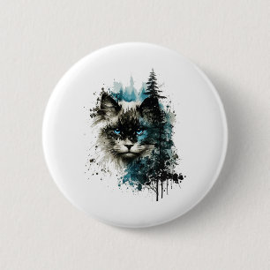 Cat Blue Eyes Cat Motif Art Forest Animal Cat Button