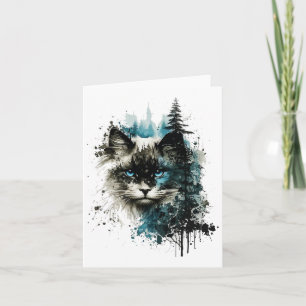Cat Blue Eyes Cat Motif Art Forest Animal Cat Karte