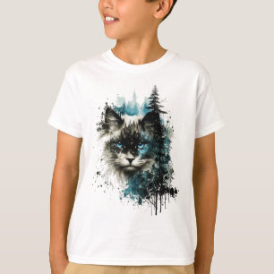 Cat Blue Eyes Cat Motif Art Forest Animal Cat T-Shirt