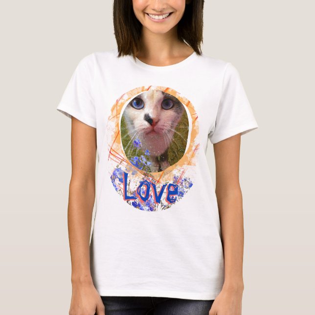 Cat Blue Eyes Liebe Vergiss-me-nicht-Niedlich T-Shirt (Vorderseite)