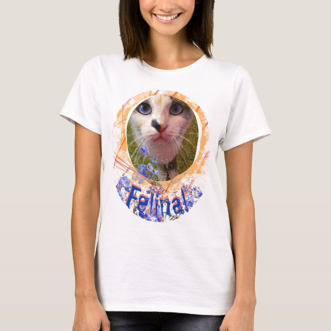 Cat Blue Eyes Liebe Vergiss-me-not-Feline T-Shirt (Vorderseite)