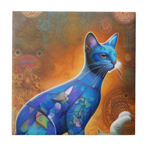 Cat blue mosaic abstrakt kitty Stimmen Fliese