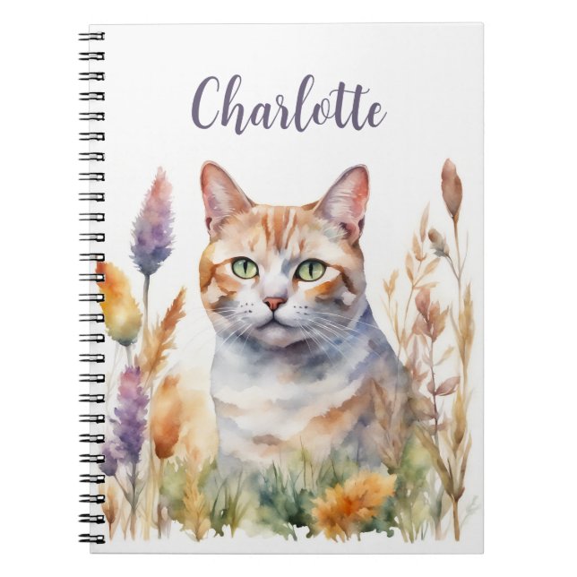Cat Blume Aquarellfarbe Name Lavendel Orange hinzu Notizblock (Vorderseite)