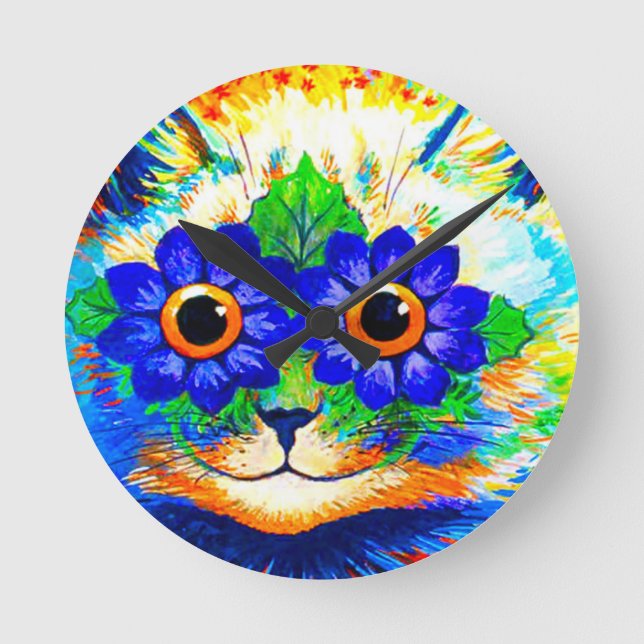 Cat Blume Eyes Runde Wanduhr (Vorderseite)