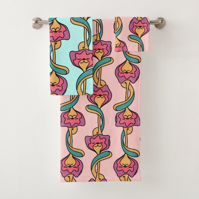 Cat Blume Groovpattern, niedlich und lustig Kätzch Badhandtuch Set (Insitu)