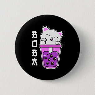 Cat Boba Anime Bubble Tea Neko Girls Kawaii Girls Button