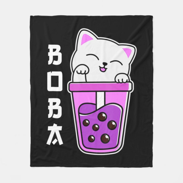 Cat Boba Anime Bubble Tea Neko Girls Kawaii Girls  Fleecedecke (Vorderseite)
