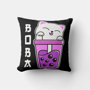 Cat Boba Anime Bubble Tea Neko Girls Kawaii Girls Kissen