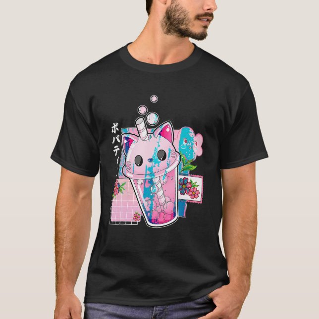 Cat Boba Anime Bubble Tea Neko Girls Kawaii Girls T-Shirt (Vorderseite)