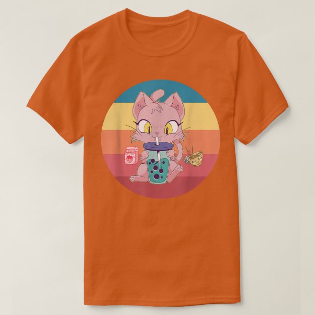 Cat Boba Bubble Tea Tshirt Anime Kawaii Neko Straw (Design vorne)