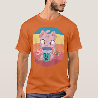 Cat Boba Bubble Tea Tshirt Anime Kawaii Neko Straw