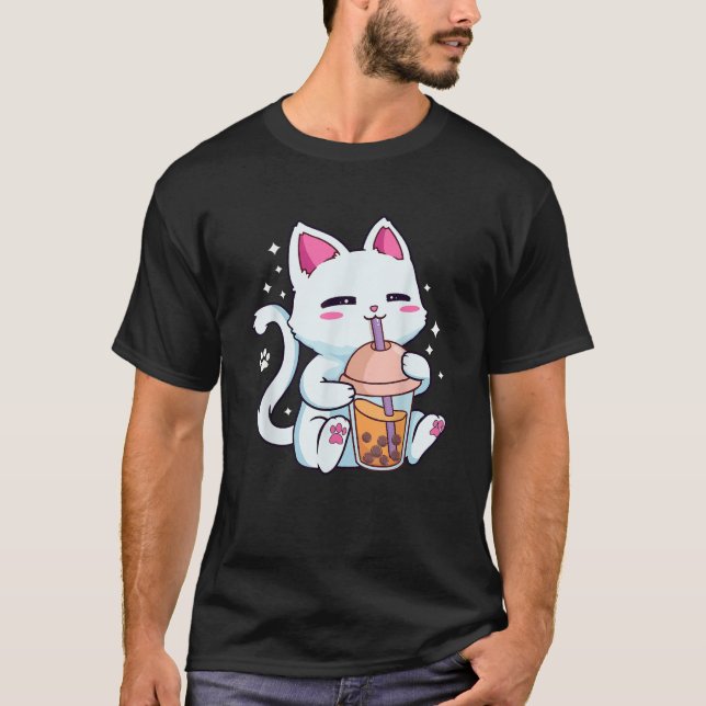 Cat Boba Bubble Tea Women Girls Kawaii Anime Neko  T-Shirt (Vorderseite)
