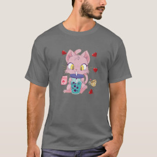 Cat Boba Bubble Tee T Anime Kawaii Neko Strawberry