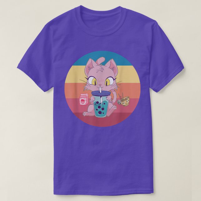 Cat Boba Bubble Tee Tshirt Anime Kawaii Neko Straw (Design vorne)