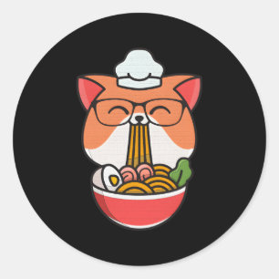 Cat Boba Eat Ra Anime Kawaii Neko Cat Eating Ra Ka Runder Aufkleber