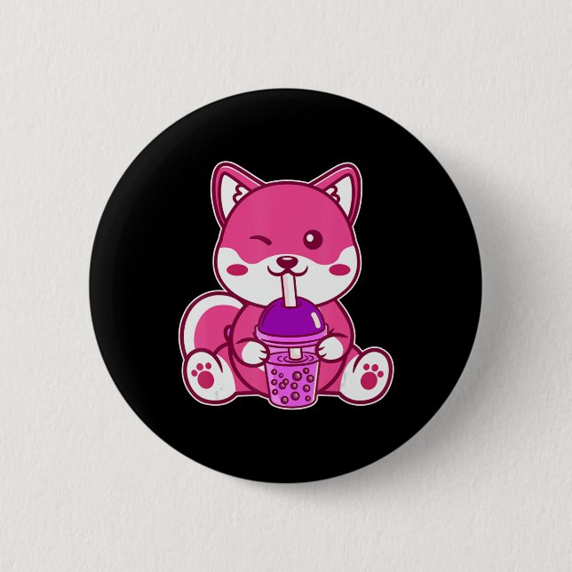 Cat Boba Niedlich Bubble Tee Anime Neko Kawaii für Button (Vorderseite)