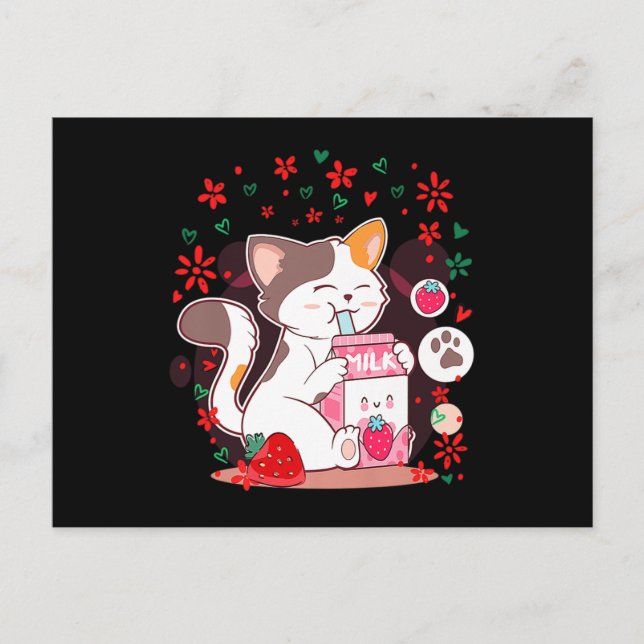 Cat Boba Shake Erdbeermilch Einladungspostkarte (Vorderseite)