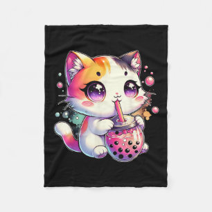 Cat Boba Tea Anime Japanischer Kawaii Neko Bubble Fleecedecke