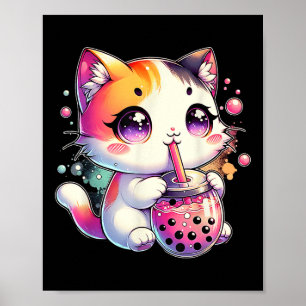 Cat Boba Tea Anime Japanischer Kawaii Neko Bubble  Poster